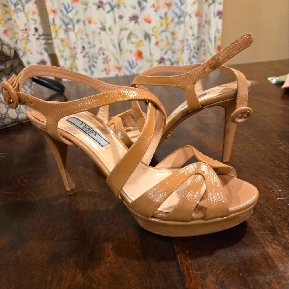 Prada patent leather sling back sandals